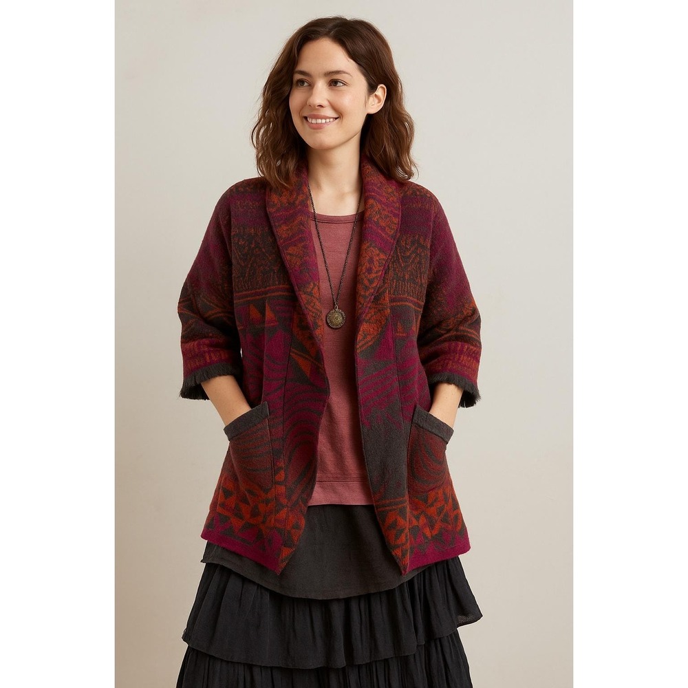 Zonda Nellis Wool Sweater Jacket S Canada Boho Artwear Pink Orange Lagenlook